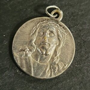 Vintage Jerusalem Cross Jesus Christ Medal Pendant Silver Tone 0.75" Gothic 70s